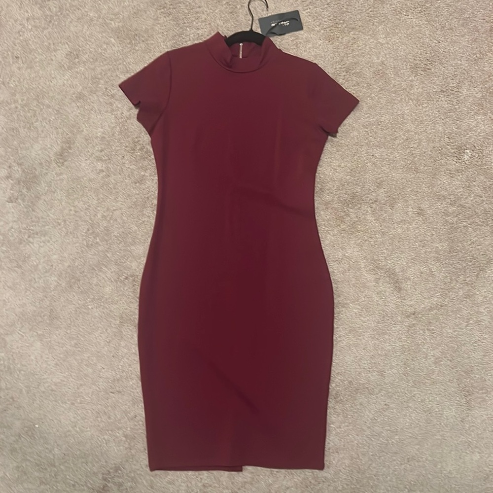 Burgundy midi dress with gold back zipper
